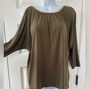 Michael Kors Cold Shoulder Blouse with Gold Chain Detail